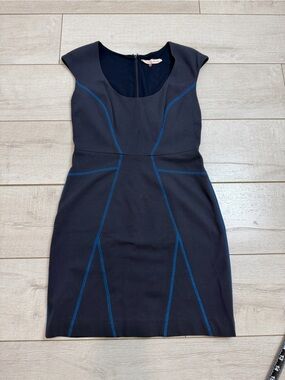 Rebecca Taylor Navy Sheath Dress Blue Contrast Seam Detail Size 6